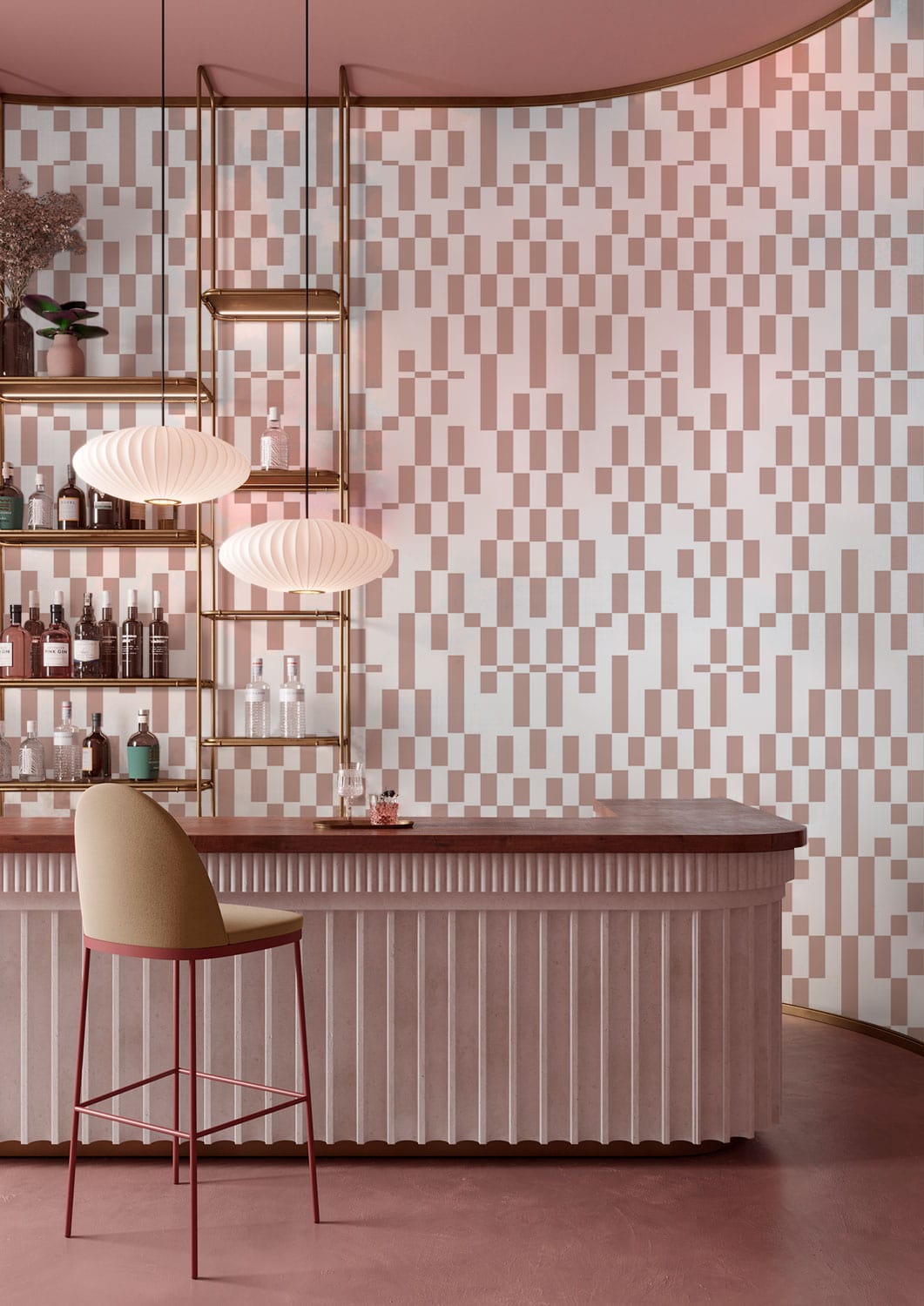 Modern Geometric Neutral Mural Wallpaper in bar area