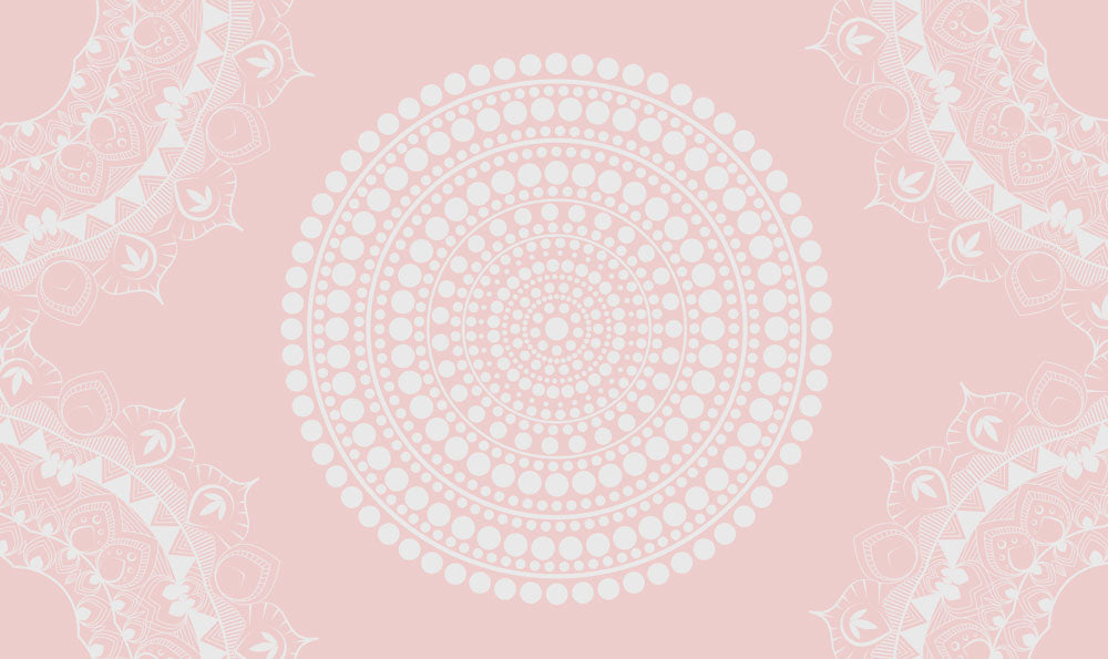 wallpaper murals with pink Mandala patterns of white dots
