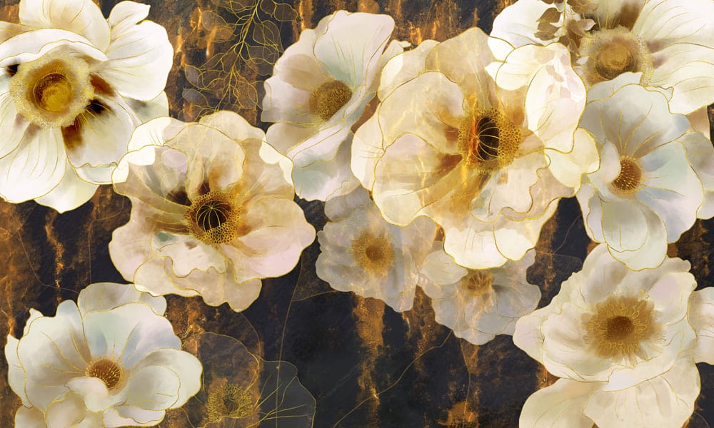 Gold Floral Elegance Luxe Mural Wallpaper in .