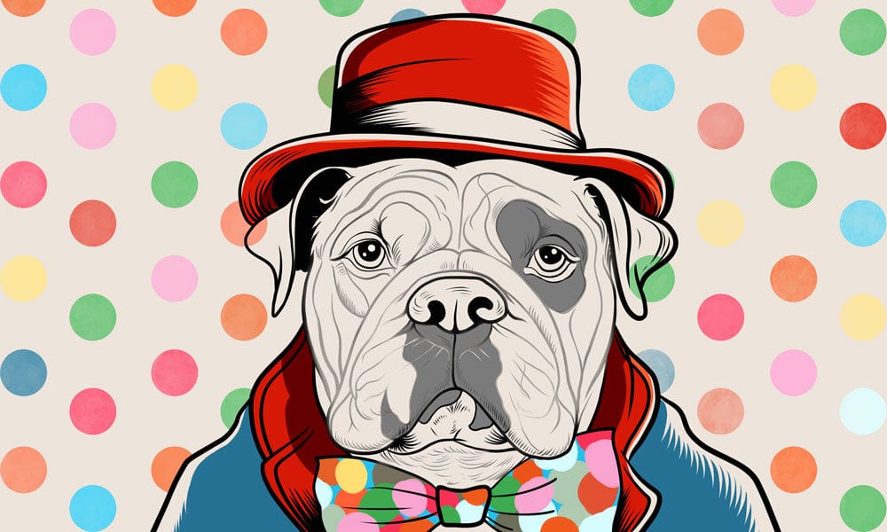 Colorful Bulldog Polka Dot Mural Wallpaper