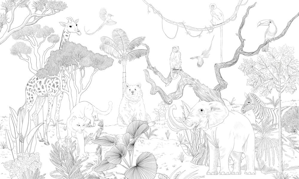 Safari Adventure Sketch Mural Wallpaper