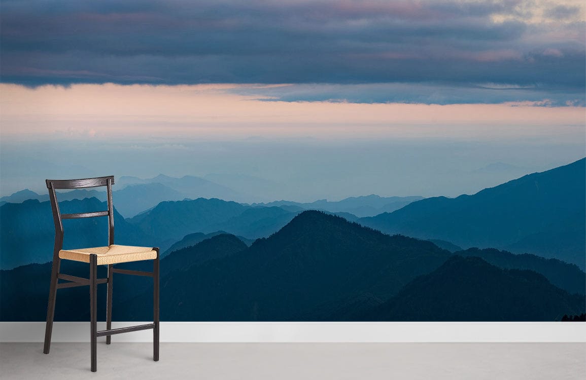 mountains and clouds in blue wallpaper for home