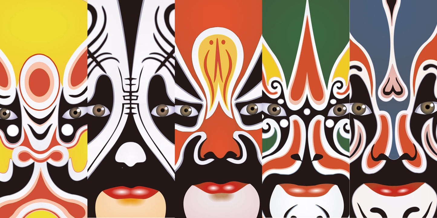 Chinese Opera Mask Pattern Wallpaper Mural for Interior Design and Home Decoration