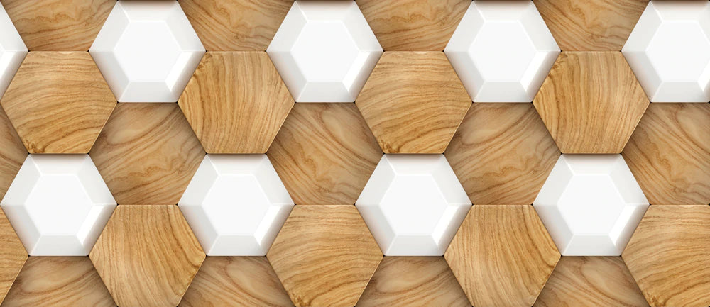 Home decoration wallpaper mural with a white and brown wooden look.