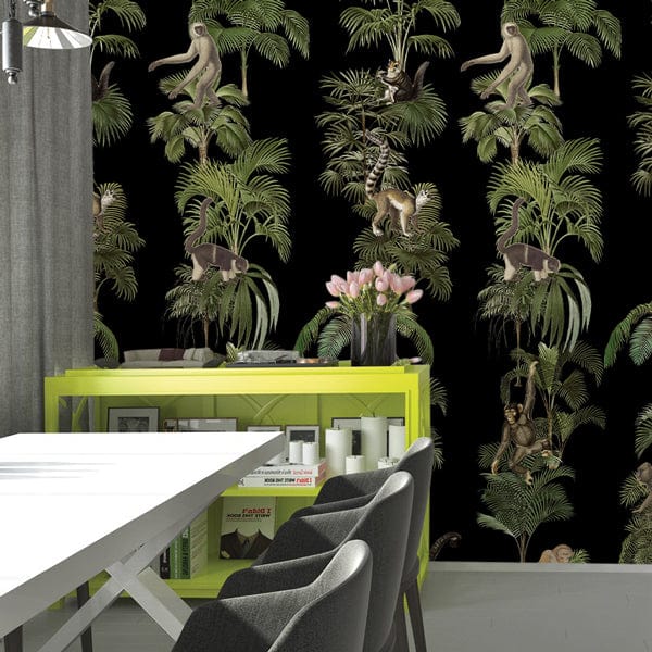 Tropical Jungle Animal Print Wallpaper Mural in dining room