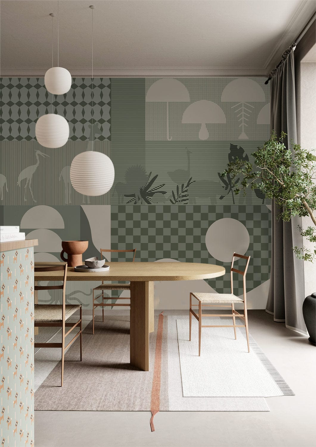 Eclectic Abstract Geometric Mural Wallpaper in dining room