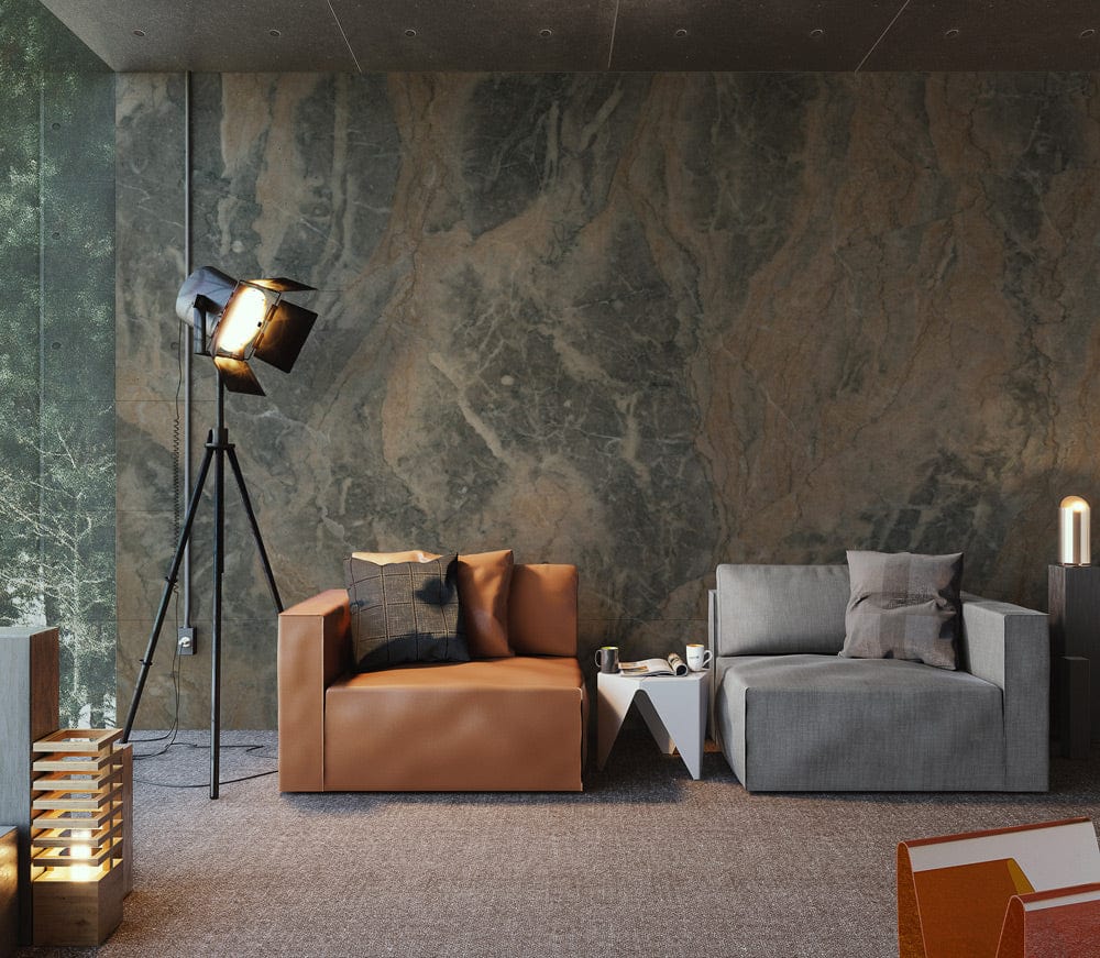 Living room wall paintings with a shaky stone effect