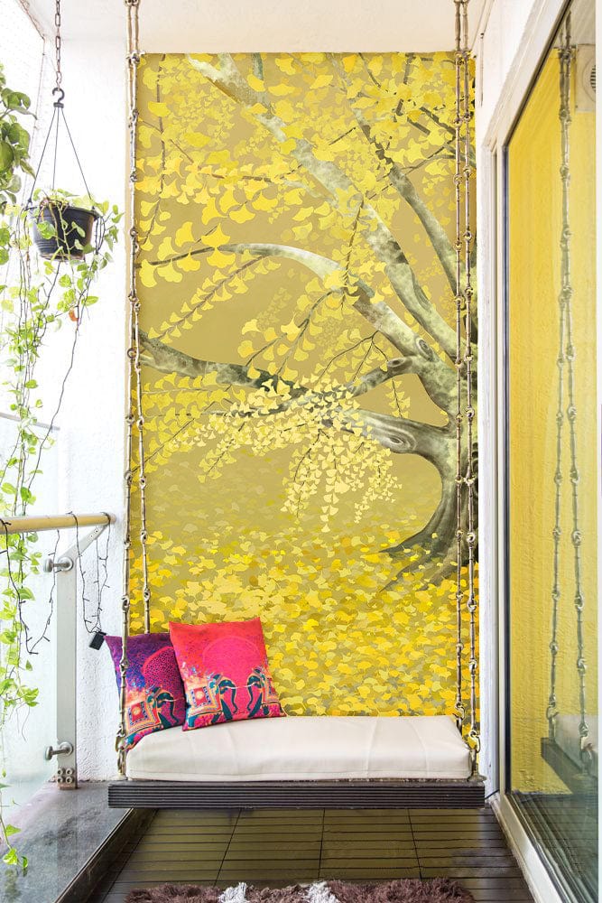 Golden Autumn Tree Landscape Mural Wallpaper in balcony