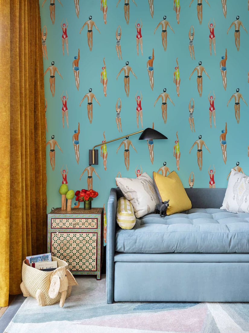 Colorful Tropical Surfboard Pattern Mural Wallpaper in living room
