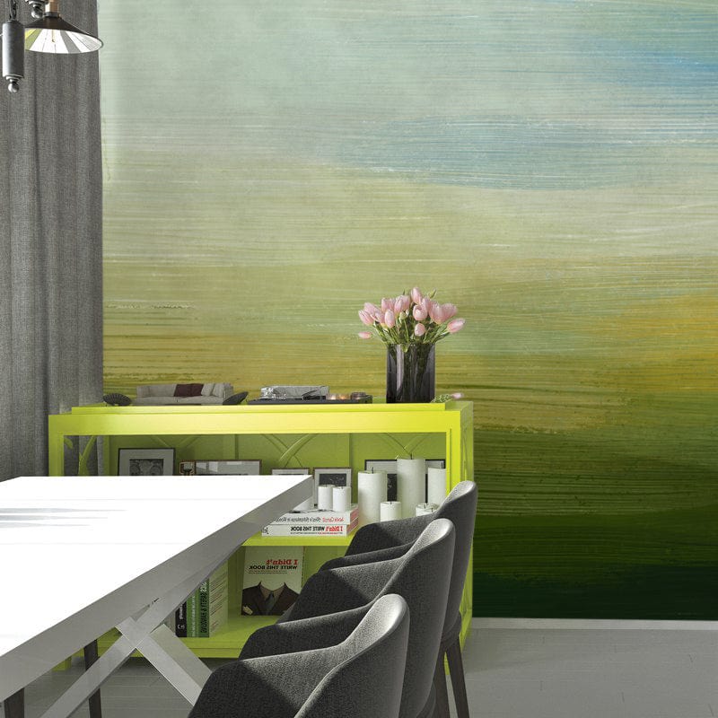 Soothing Gradient Green Abstract Mural Wallpaper in dining room