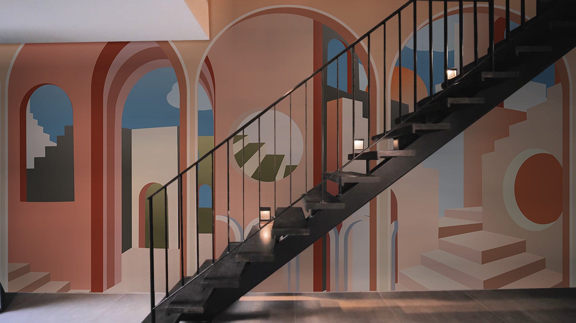 3D Building Effect Wallpaper Mural for Use as Decoration in Hallways