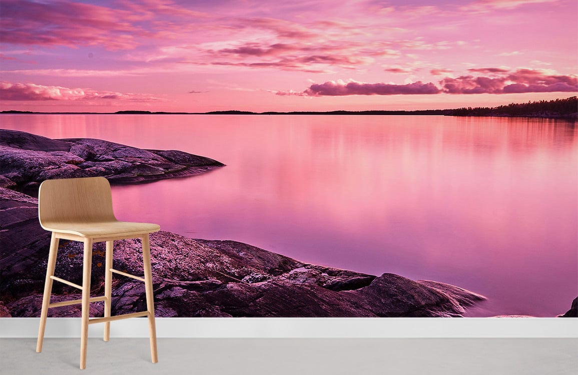 dreamy pink lake wallpaer mural design for room