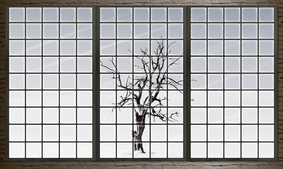 Snow Window Wallpaper Mural for Use as Home Decoration