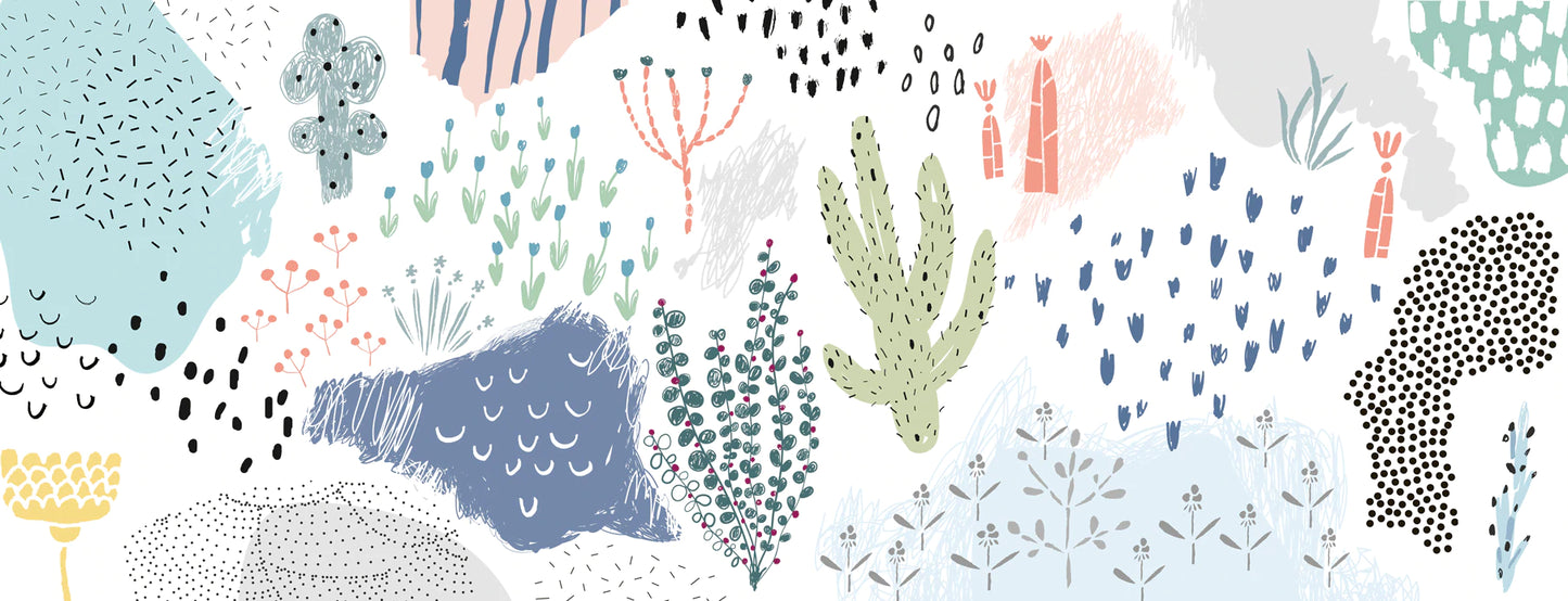 Wallpaper Mural with a Collection of Soft-Color Plants, Suitable for Home Decoration