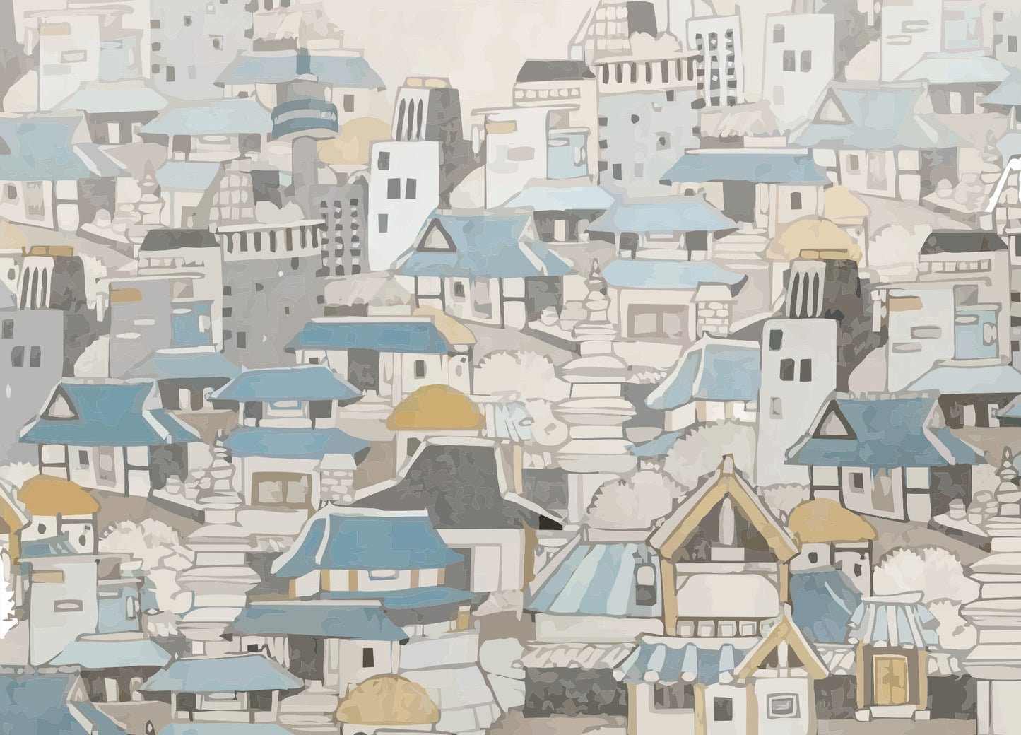 Watercolor building wallpaper home decor