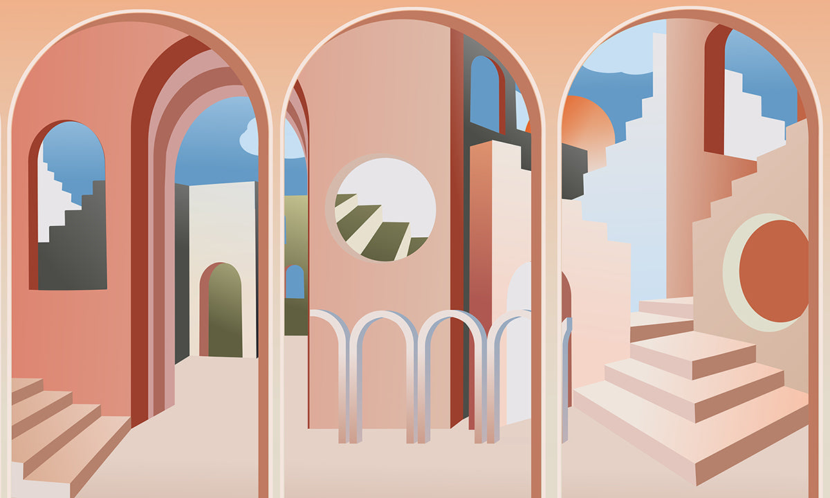 Building Wallpaper Mural with 3D Effect for Use as Home Decoration