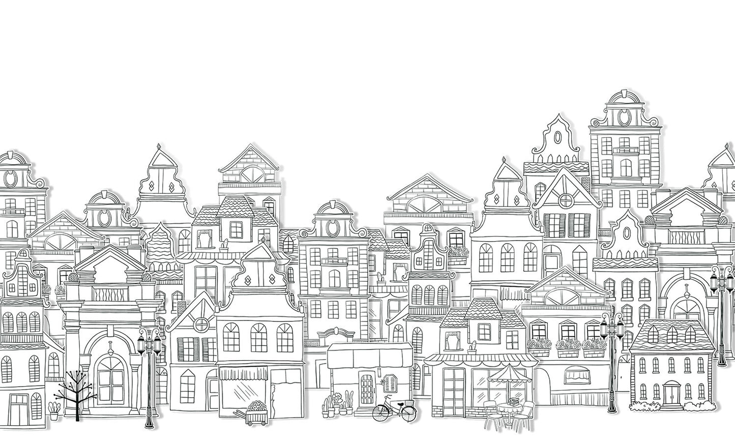 Buildings Line Drawing Wallpaper Mural for Interior Design of Your Home