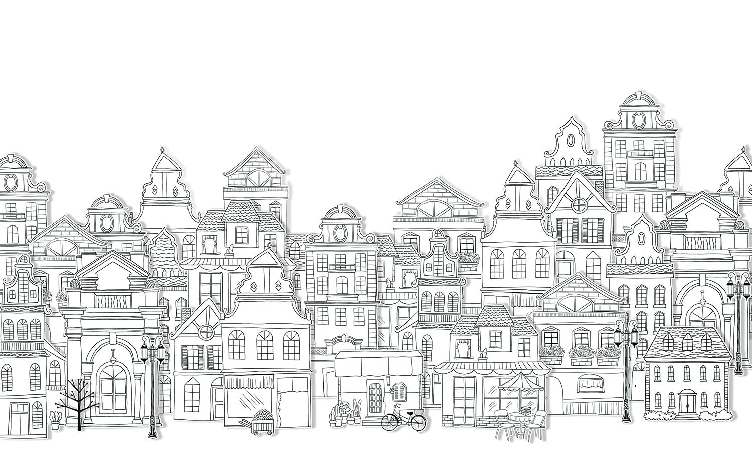 Buildings Line Drawing Wallpaper Mural for Interior Design of Your Home