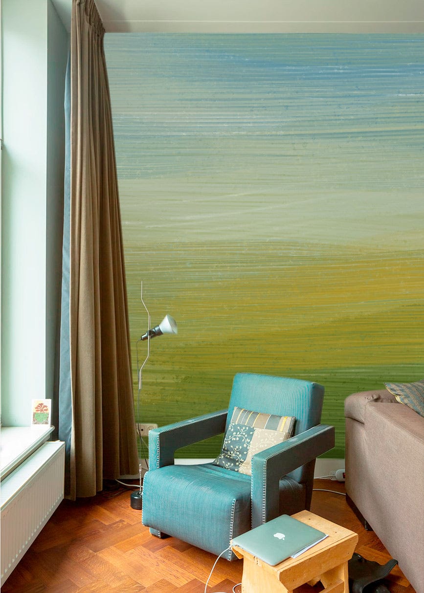 Soothing Gradient Green Abstract Mural Wallpaper in living room
