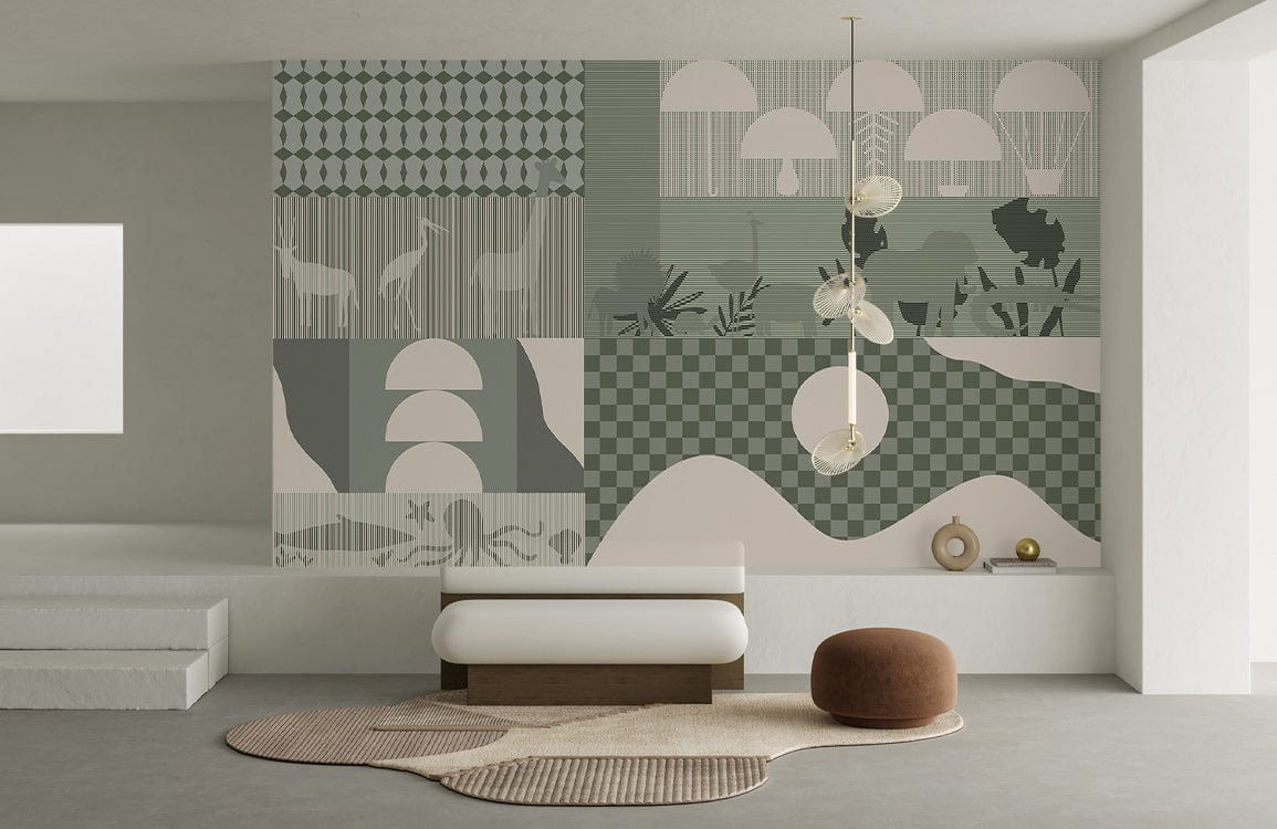 Eclectic Abstract Geometric Mural Wallpaper in living room