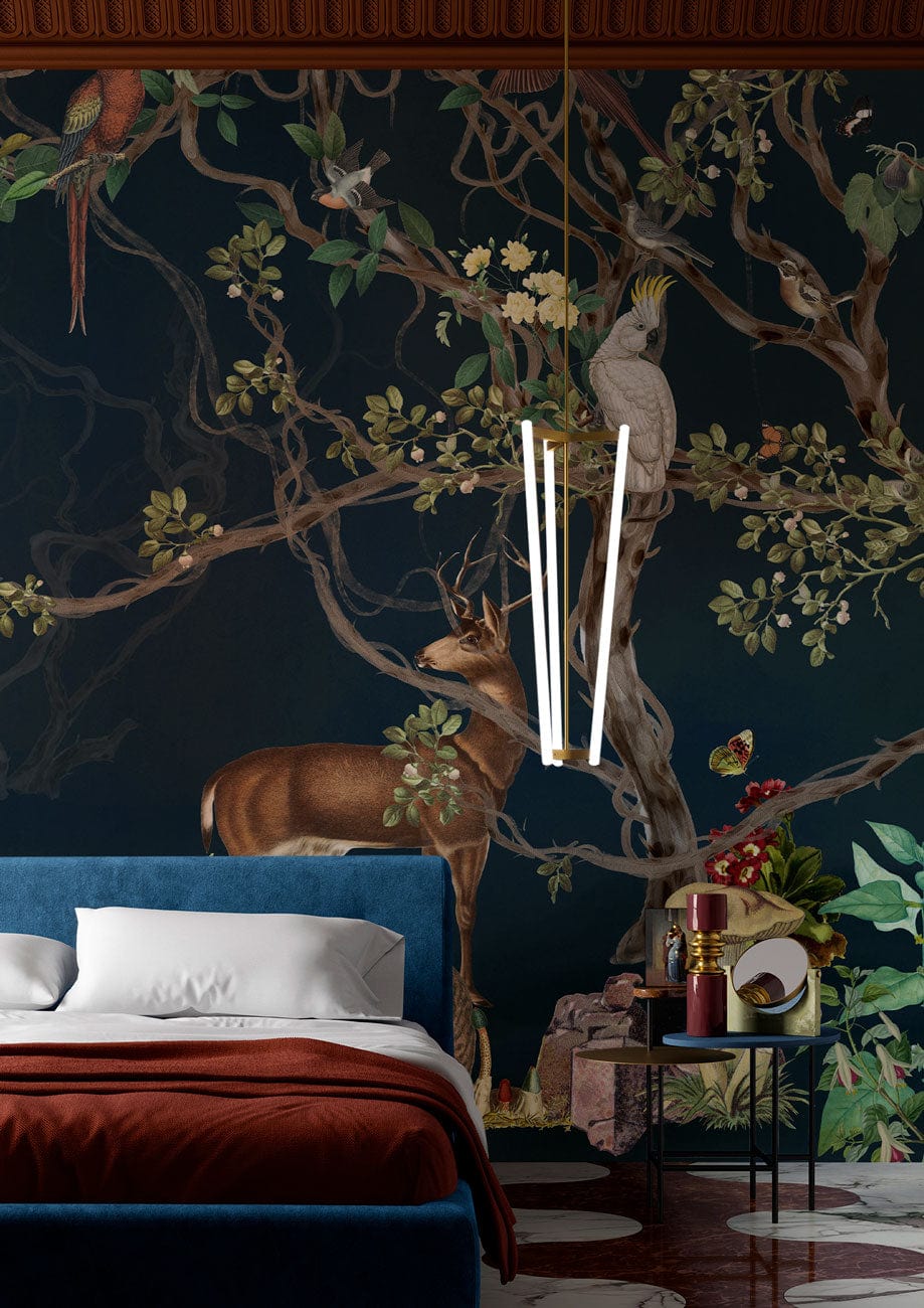 Enchanted Forest Animal Mural Wallpaper in bedroom