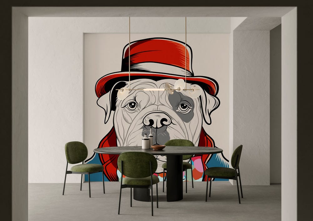 Dapper Dog Artistic Wall Mural in dining room