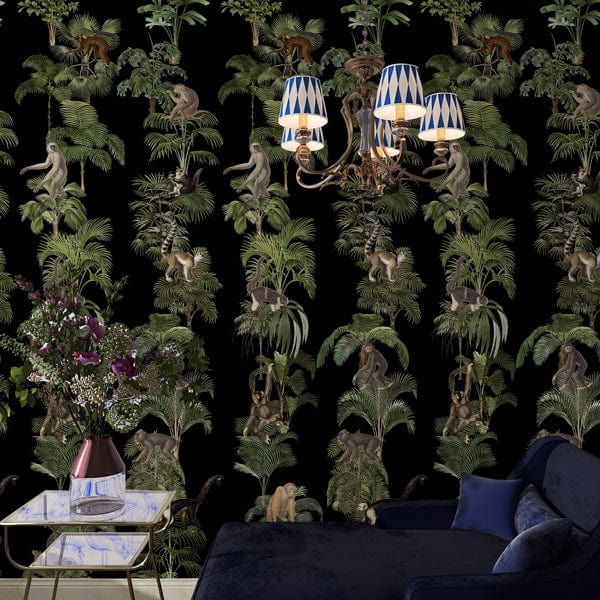 Tropical Jungle Animal Print Wallpaper Mural in living room