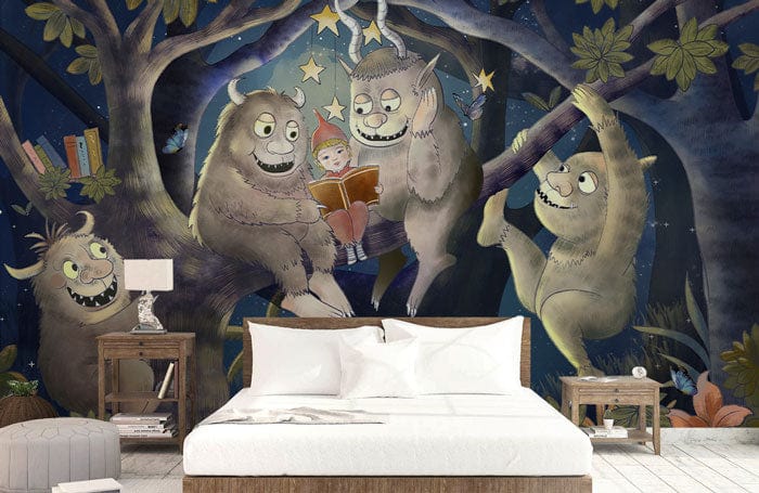 Enchanted Forest Storytime Mural Wallpaper in bedroom