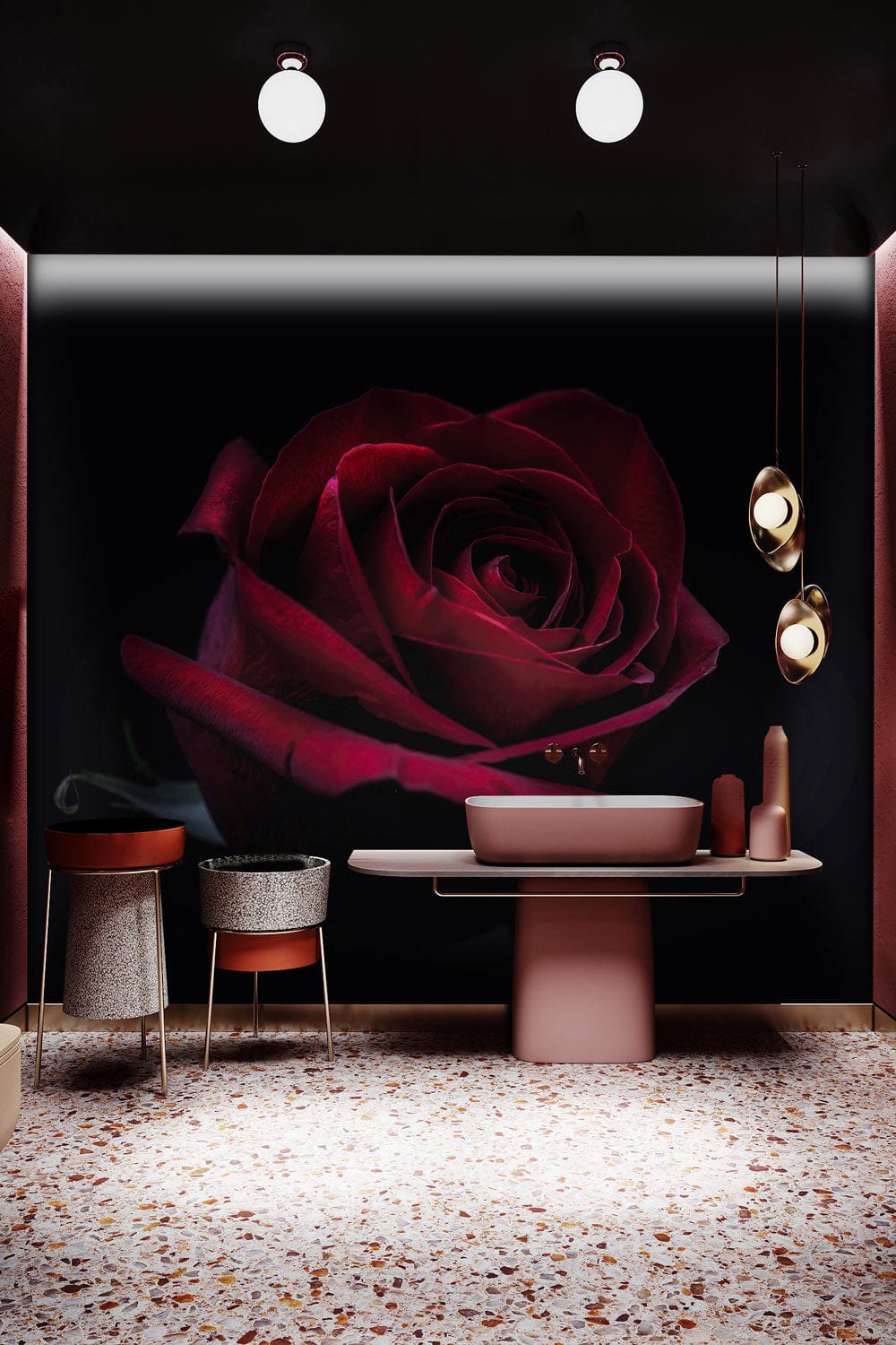 large dark rose wall murals for bathroom