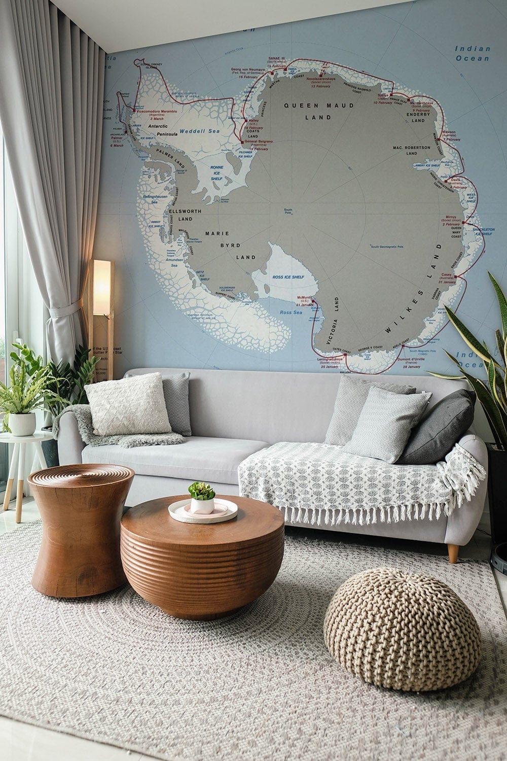 Vintage Nautical World Map Wallpaper in living room