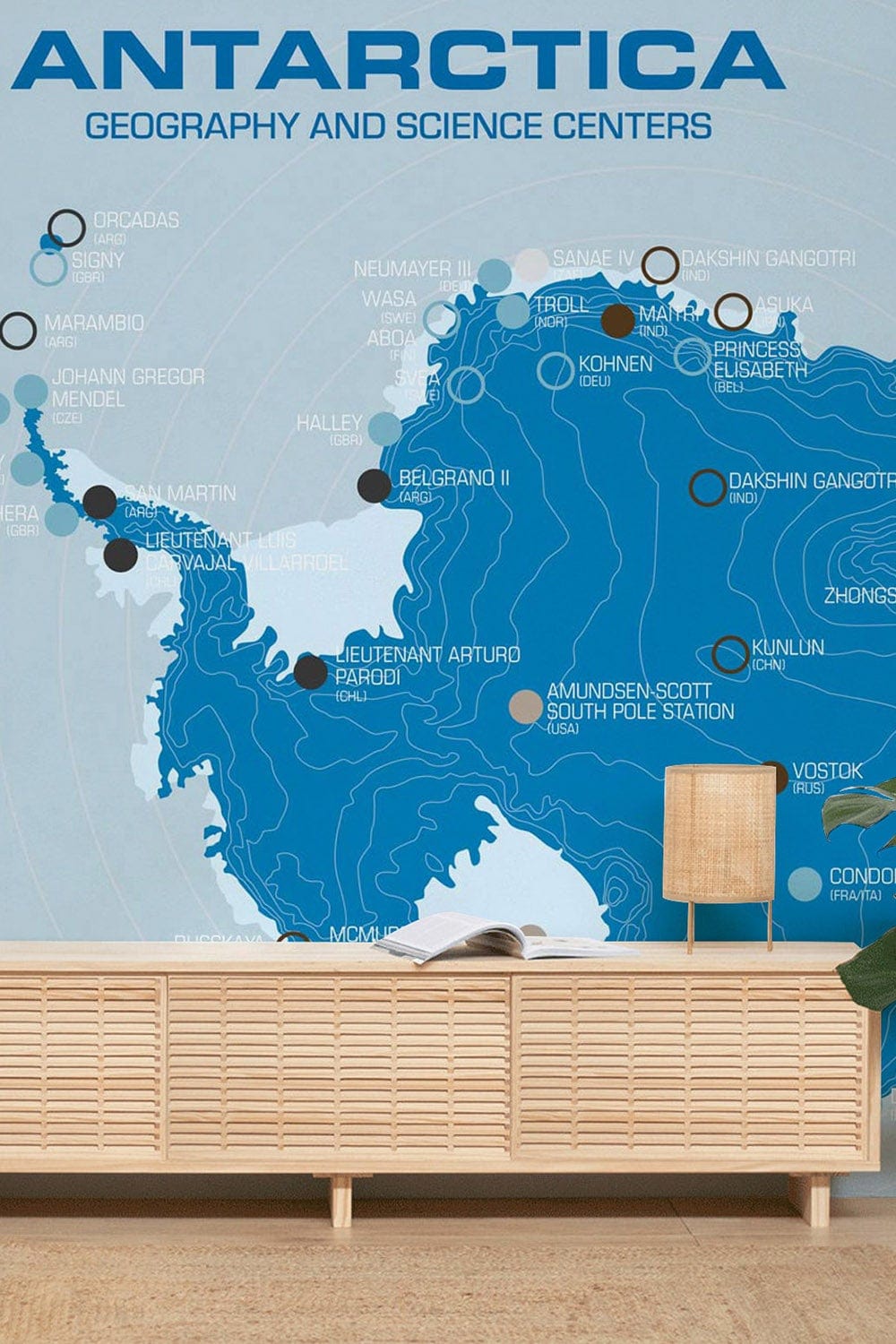 Antarctic Exploration Map Mural Wallpaper in office