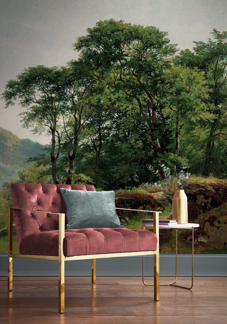 oil painting forest wall mural hallway design