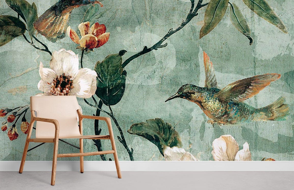 Vintage Bird Floral Botanical Mural Wallpaper