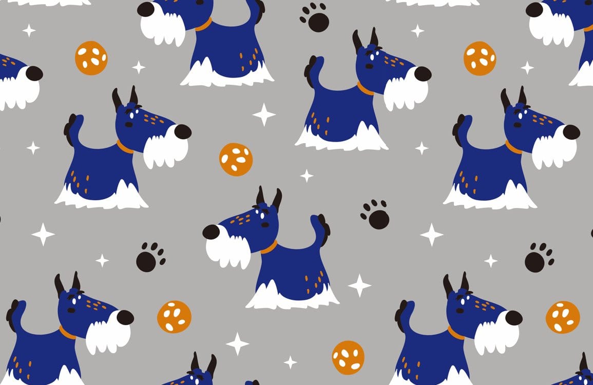 Wallpaper with a detailed mural of a dog and his paws