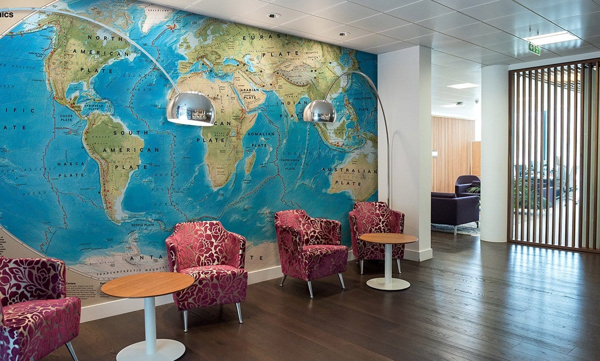 Educational Dynamic World Map Wall Mural in lounge