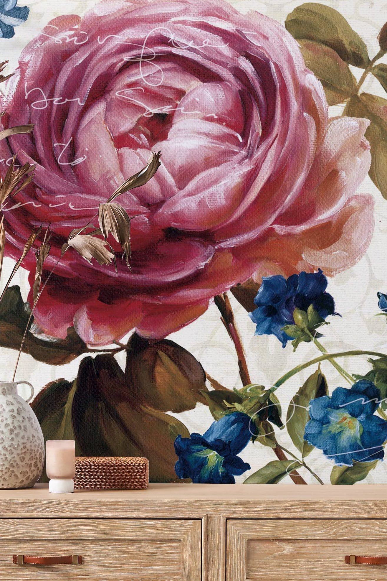 Elegant Pink Floral Watercolor Mural Wallpaper