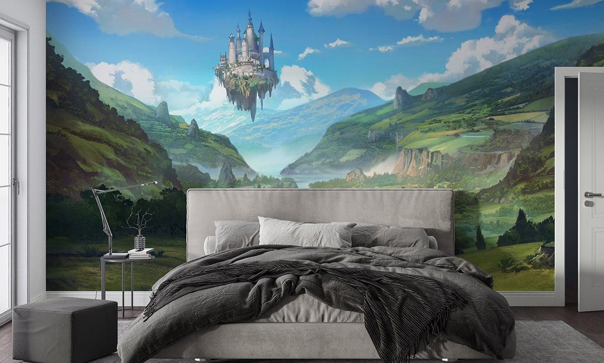 Enchanted Fantasy Castle Landscape Mural Wallpaper in bedroom