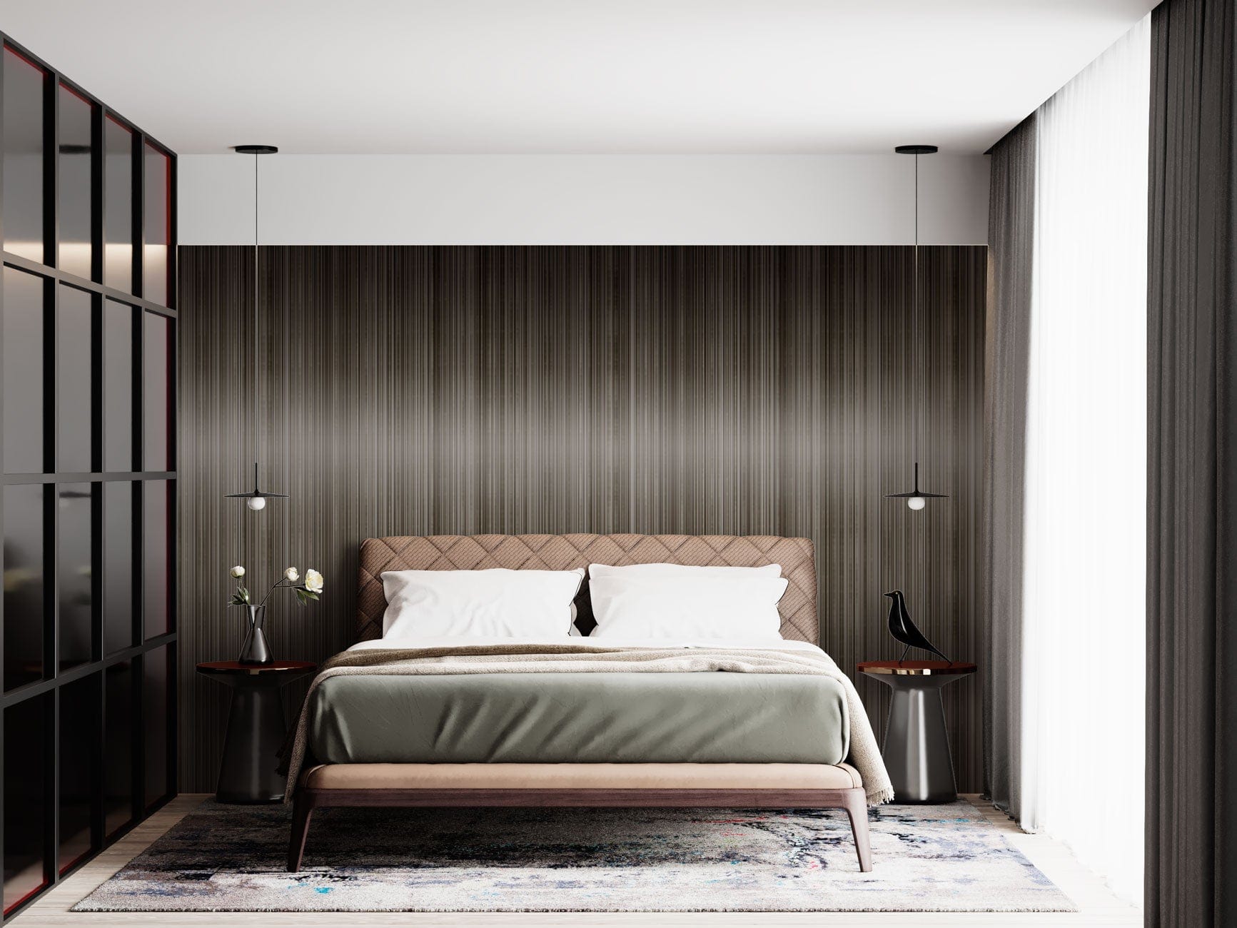 metal wires wall mural geust room design