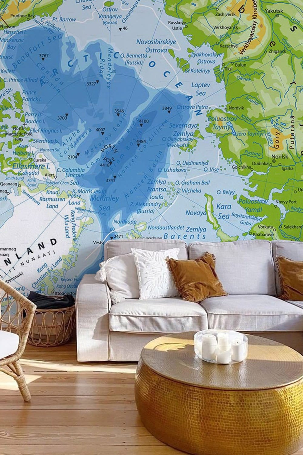 Educational World Map Wall Mural Wallpaper in living room