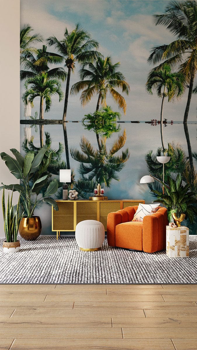oceanside tree wall mural hallway decor design