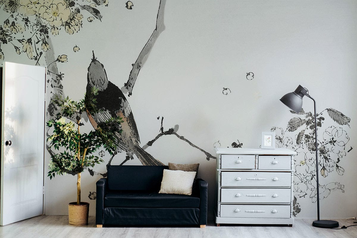 Swallow Over Branch Bird Murals For Living Room
