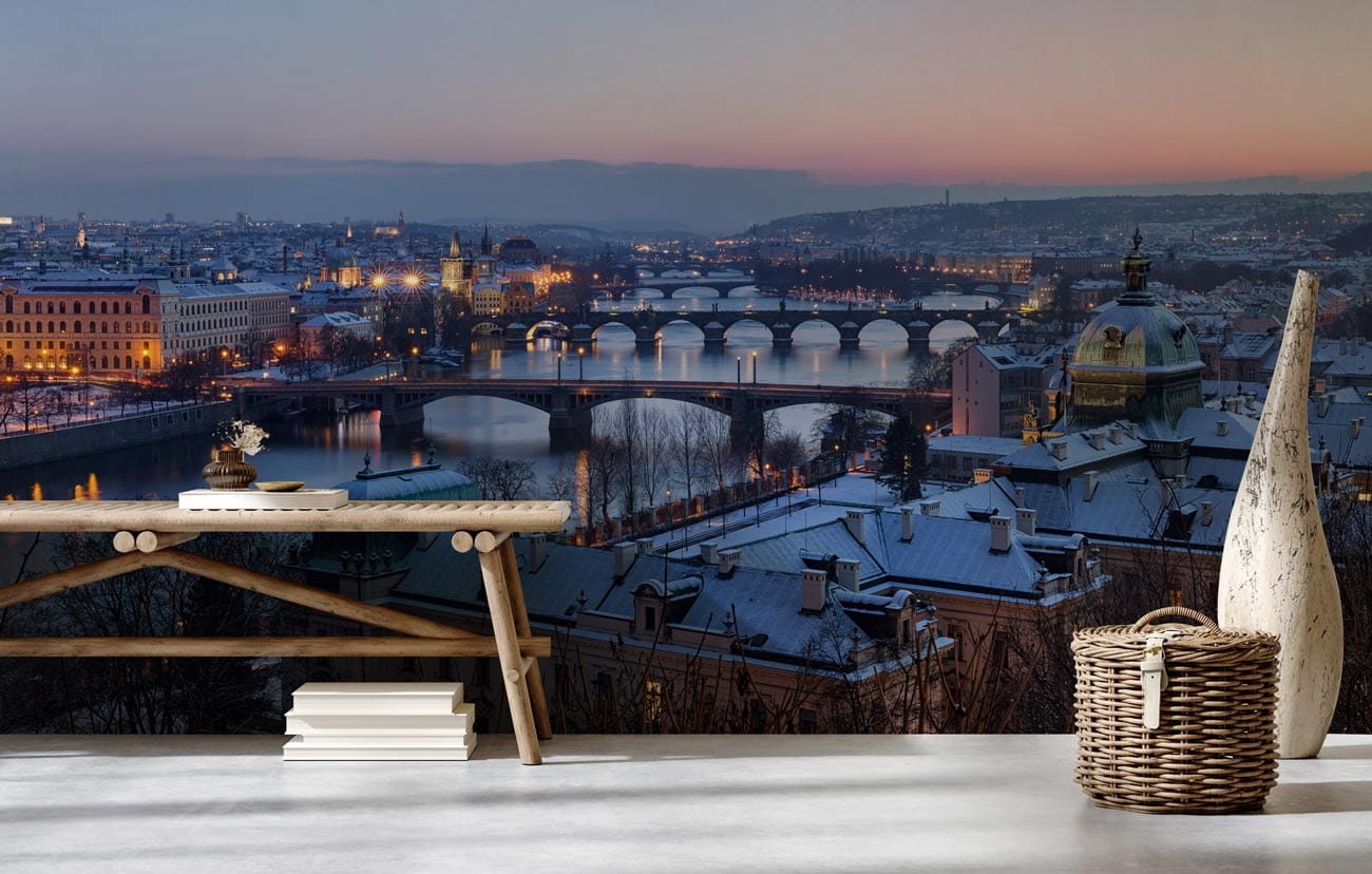 prague city with shining light wallpaper decoration