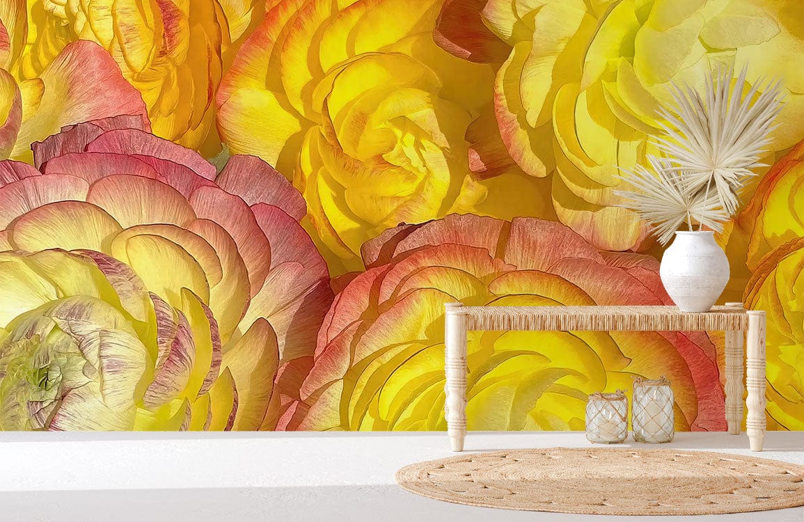 yellow bloom flower wallpaper mural hallway decoration