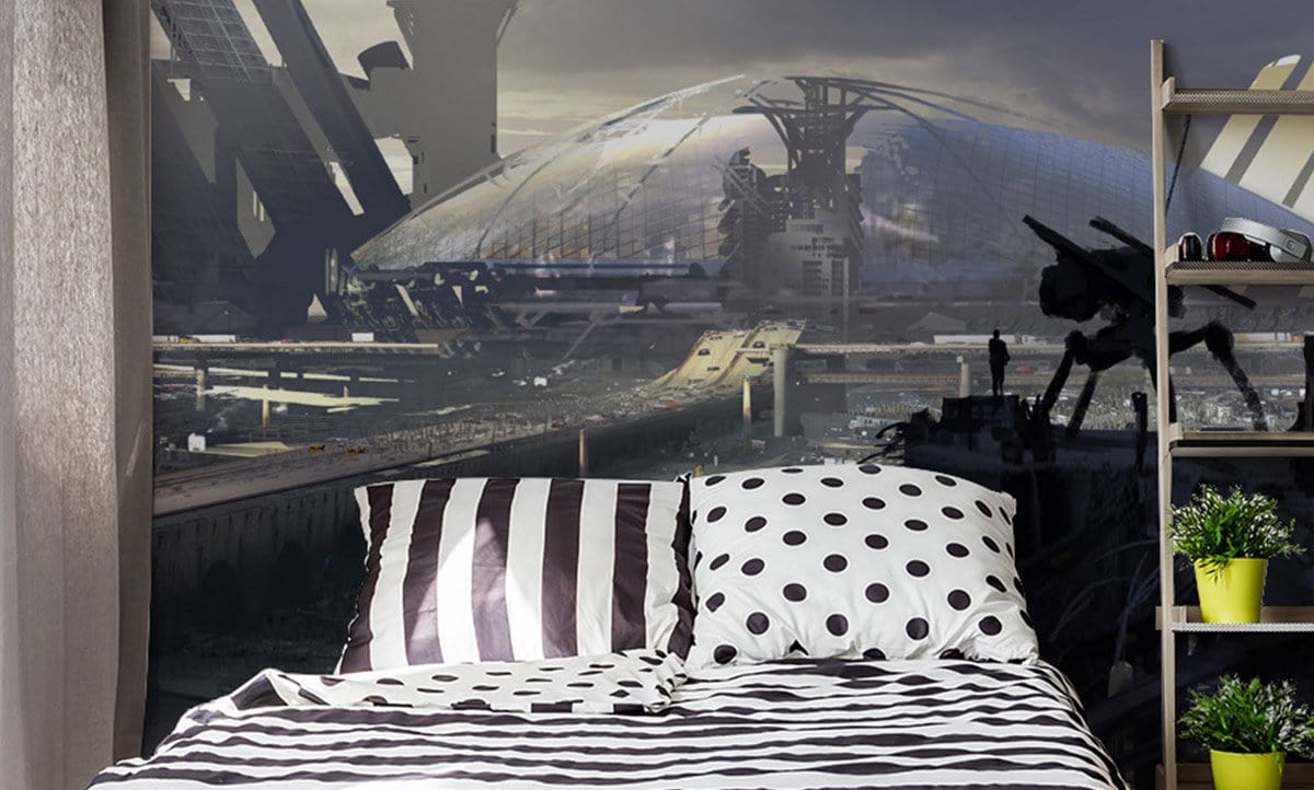 Futuristic Cityscape Wall Mural Mural Wallpaper in bedroom