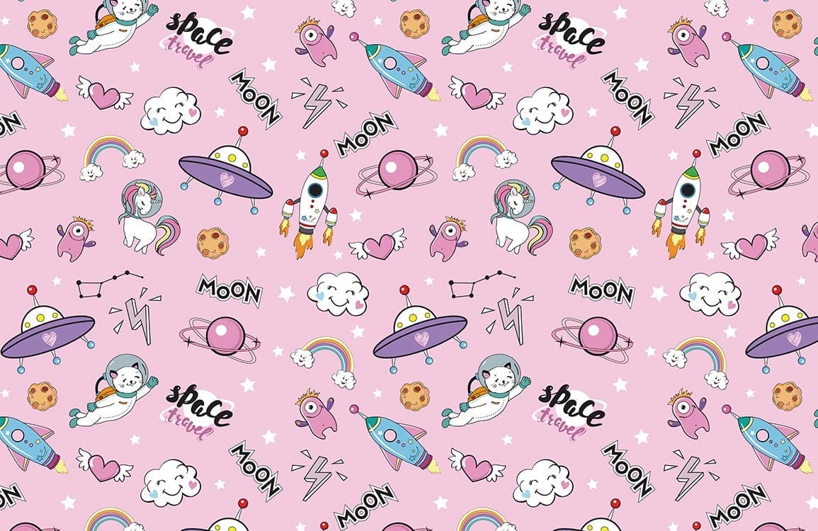Playful Space Adventure Kids Mural Wallpaper