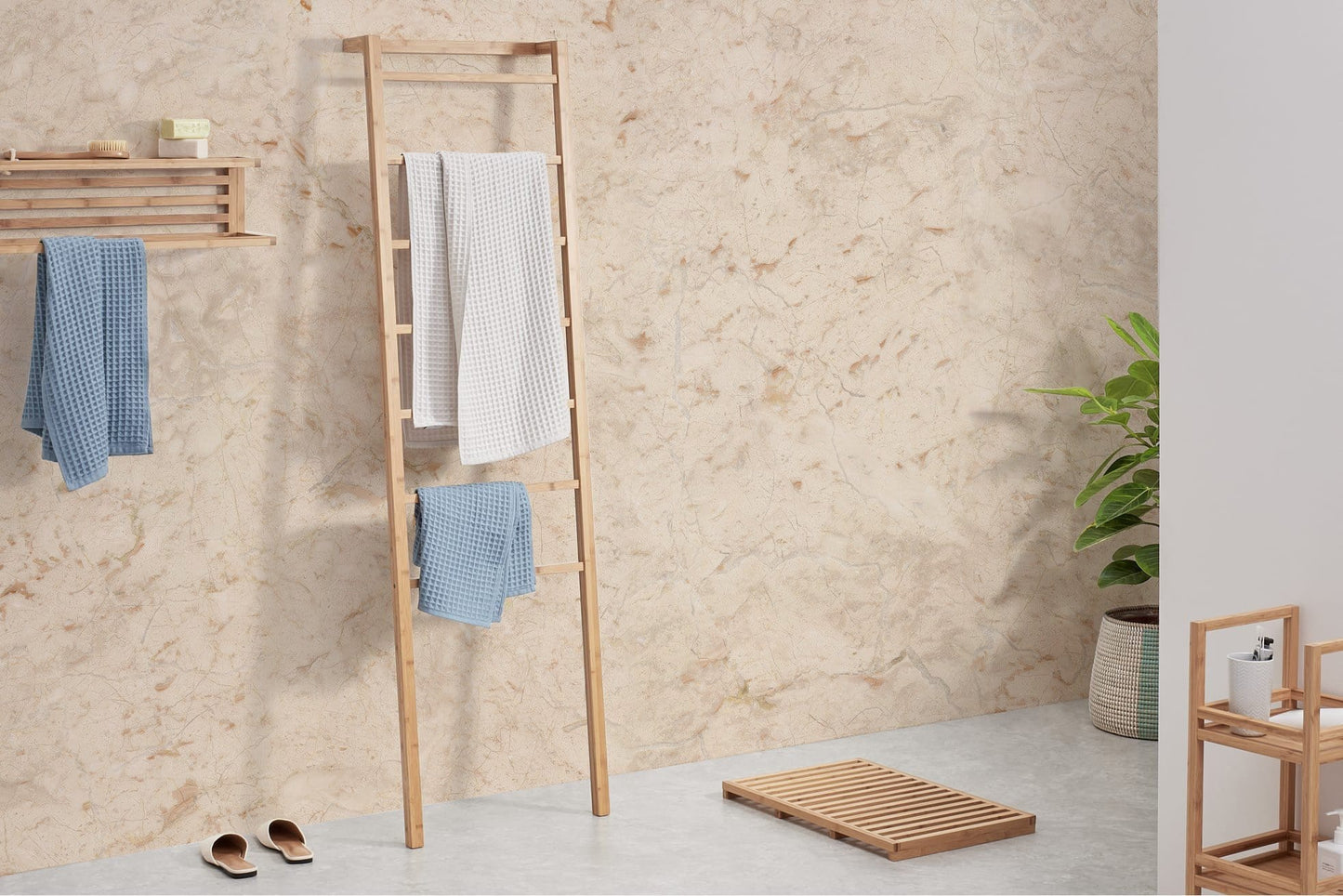 Neutral Marble Texture Mural Wallpaper in bathroom