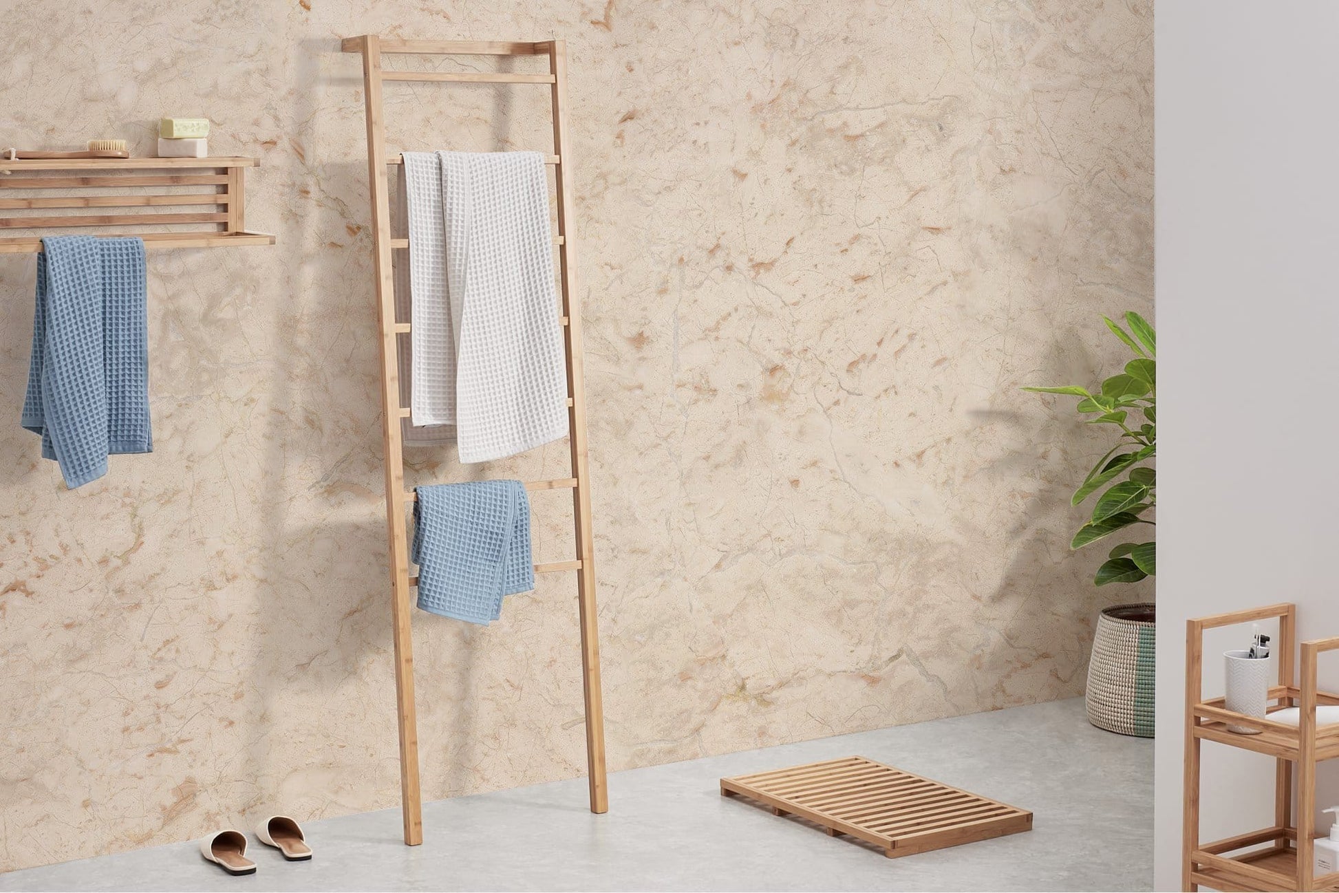 Neutral Marble Texture Mural Wallpaper in bathroom