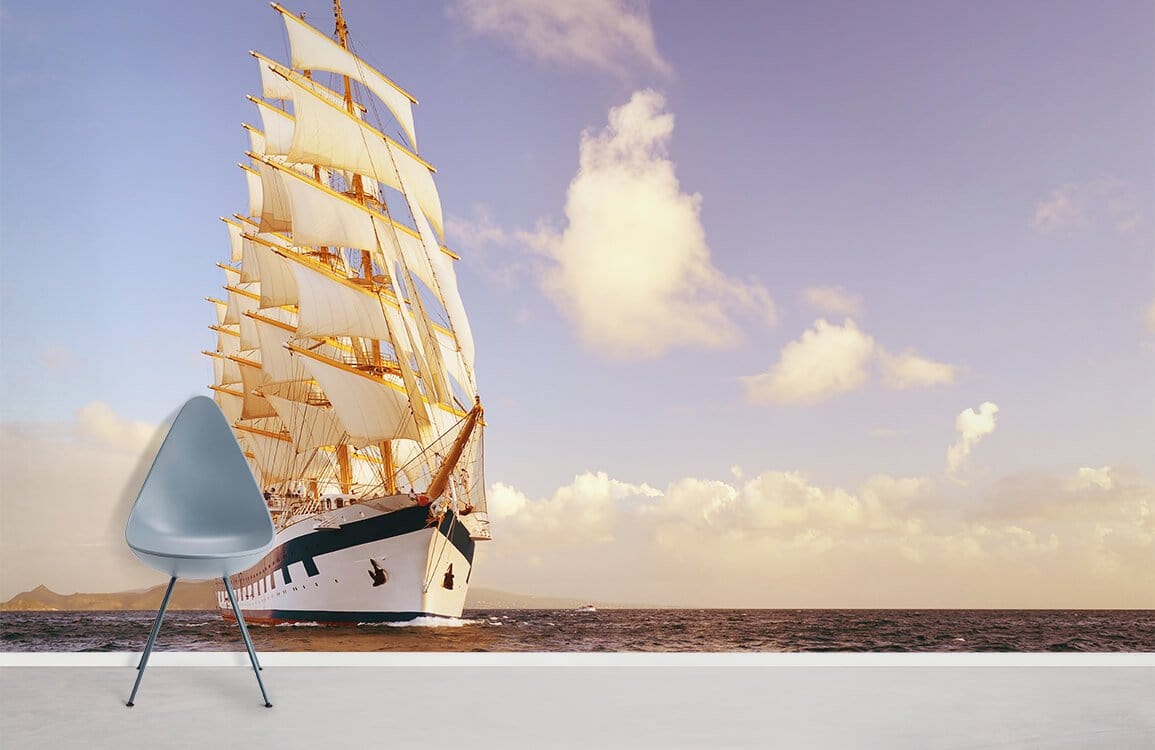 Living Room Wallpaper Mural Featuring a Sailing Boat and the Sky
