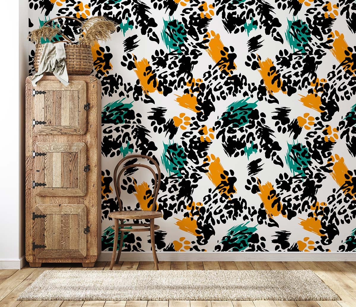 A vibrant mural of a leopard print animal is a great way to decorate your living space.