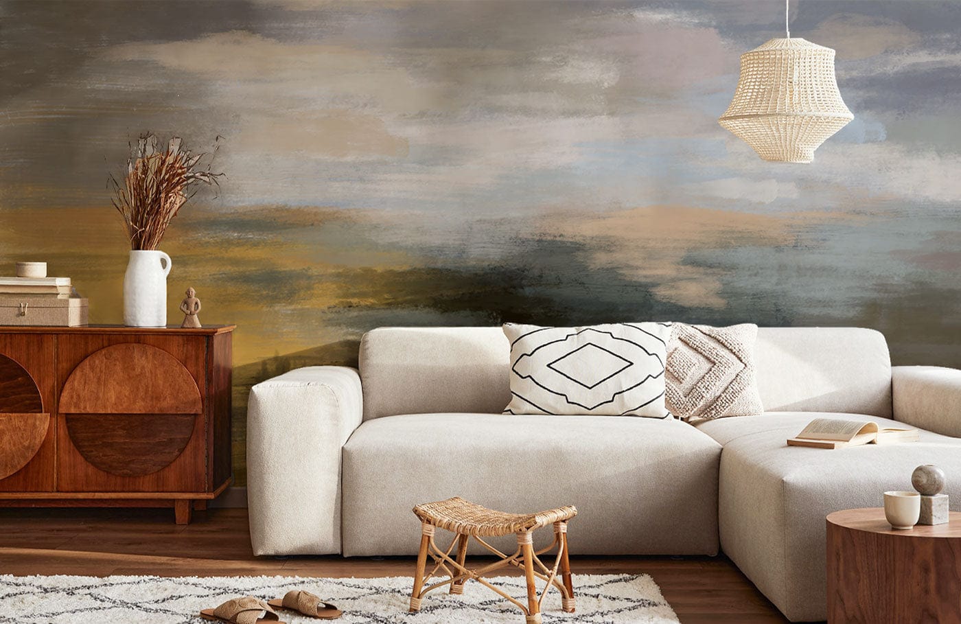 mural wallpaper painting with an abstract painting design for an interior living room